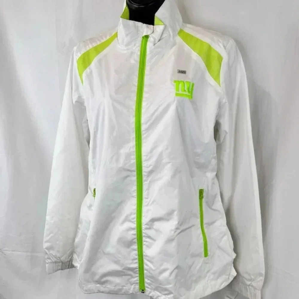 NEW G III by Carl Banks NY Yankees Windbreaker Jacket Zip Up White Lime Womens L